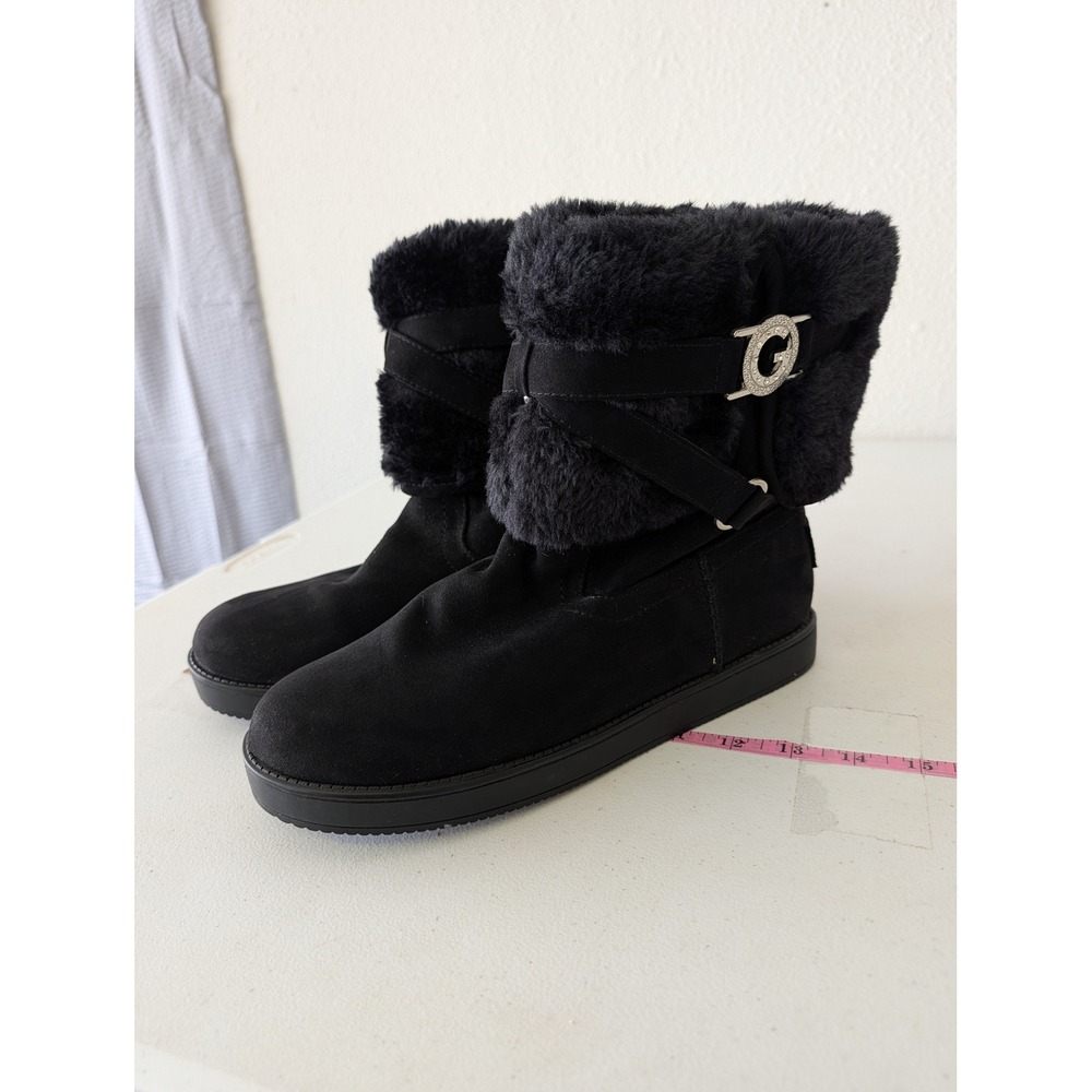 GBG Los Angeles Womens Black Faux Suede Fur Rhinestone Buckle Boots Size 10M